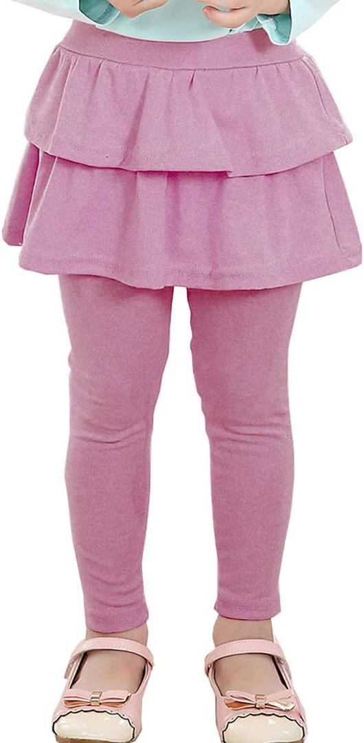 RieKet Girls School Uniform Pants Warm Stretchy Athletic Leggings with Skirt 2-14 Years (9-10 Years, Lavender)
