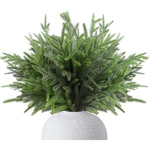 Cllayees 24" Extra Long Artificial Norfolk Pine Stems - 12 Pack Real Touch Christmas Greenery for DIY Wreaths Vase, Large Mantel Decor, Indoor/ Outdoor Holiday Arrangements (Faux Pine Branches)