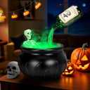 Halloween Decorations Indoor - Cauldron Set with Floating Potion Bottles, Skeleton & Mist Maker Diffuser - Black Plastic Witches Cauldron Bowl for Spooky Vintage Home Kitchen Table Mantel Party Decor