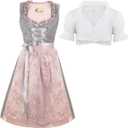 Girls German Dress Bavarian Dirndl Oktoberfest Children Dress Size 4T,6,8,10,12,14 Grey Pink