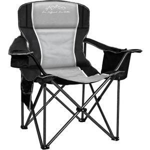 Camping Chairs for Adults Heavy Duty 500lbs Capacity, High Back Folding Chair with Thickened Steel Frame, Padded Portable Outside Chair with Cooler Bag, Cup Holder & Side Pocket, Black, 1 Pack (25''x25''x39.5'')