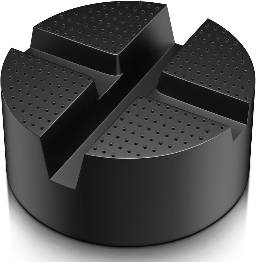 Upgraded Pinch Weld Jack Pad, Two Depths X-Grooves Floor Jack, Easily Fit Different Cars, Thicker Sturdy and Grippy Rubber Pad to Protect You and Your Car, 3.9 x 3.9 x 1.8 In