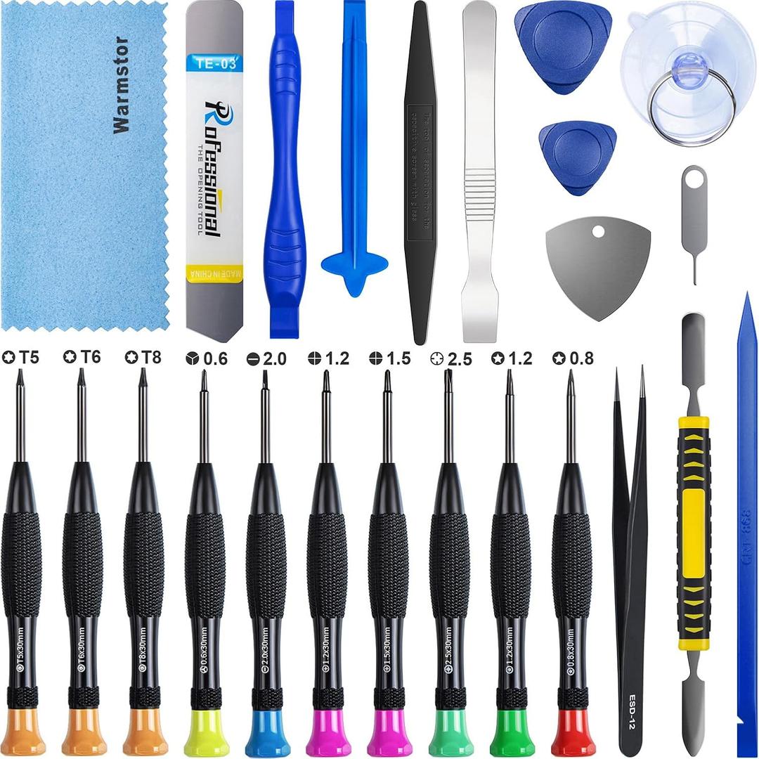 24 Pieces Opening Pry Tool Screwdriver Set Open Replace Screen Battery Repair Tools Kit for Fix Apple iPhone 17 16 15 14 13 12 11 X Pro Max Plus, iPad, iPod, Cellphone, Computer Tablet, Xbox
