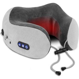 Travel Neck Pillow/Electric Neck Massager with Heating, Memory Foam Pillow for Neck Pain Relief, Neck Support Pillow for Airplane, Car, Office, Gift (Grey)