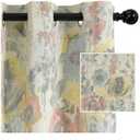 MYSKY HOME Curtains 84 Inch for Bedroom Burlap Effect Draperies for Living Room Vintage Floral Printed Pattern Curtain with Grommet Top Window Drape, 2 Panel, 52 x 84 Inch, Yellow and Natural