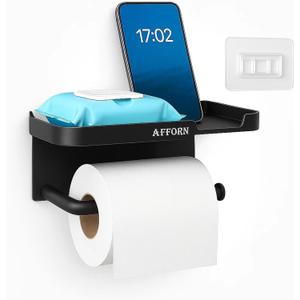 Minimal Toilet Paper Holder - Self Adhesive Wall Mount, NO Drill, Easy Installation, for Bathroom (Black)