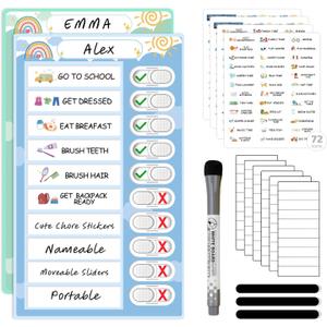 2 in 1 Namable Chore Chart for Kids, Dry Erase Morning/Bedtime Routine Chart for Kids for Refrigerator, Magnetic Visual Schedule for Kids Toddlers to Do List Checklist for Multiple Kids