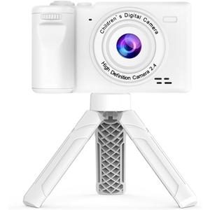 Andoer 1080P Kids Digital Camera with Tripod Mini Video Camera for Kids 12MP 2.4 Inch IPS Screen Built-in Battery with Neck Strap Mini Desktop Tripod Birthday for Boys Girls, White