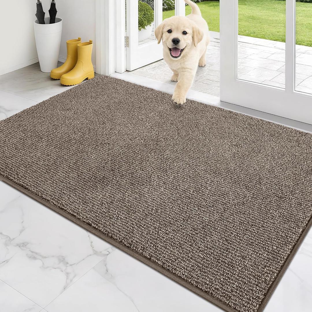PURRUGS Dirt Trapping Door Mat 34" x 59", Non-Slip Machine Washable Entry Rug, Entrance Mat, Indoor Front Door Mat, Super Absorbent Entryway Rug for Muddy Shoes & Paws, Heathered Beige