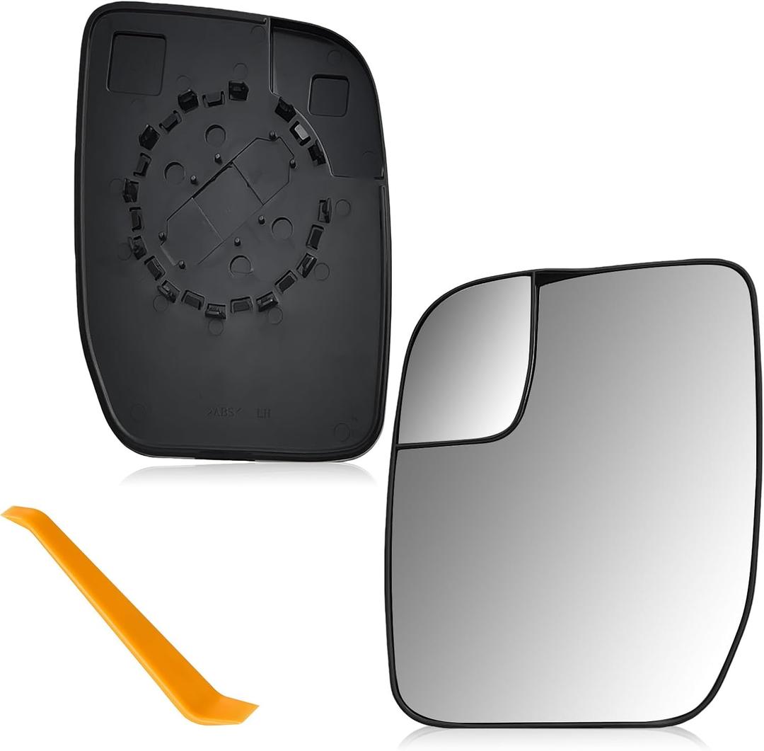 Driver Side Mirror Glass with Backing Plate Compatible with 2010-2014 Ford E150 E250 E350 Super Duty Econoline Van, Left Convex Lens Replacement
