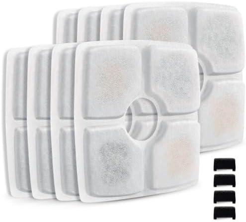 Comsmart Pet Fountain Filter Set, 3 Triple Filtration System Replacement Cat Water Fountain Filters for Square 84oz/2.5L Automatic Pet Fountain Cat Water Fountain (Pack of 8)