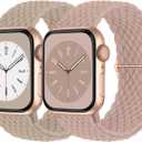 Braided Solo Loop Compatible with Apple Watch Band 38mm 40mm 41mm 42mm 44mm 45mm 46mm 49mm Women Men, Adjustable Stretchy Bands Elastic Sport Strap for iWatch Series 11 10 9 8 7 6 5 4 3 2 SE Ultra 3 2 (Milk Tea/Pink)