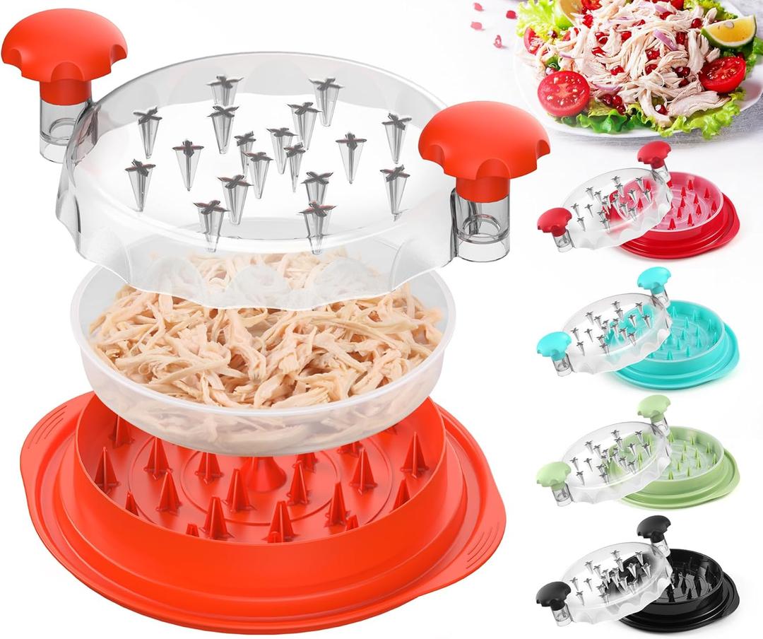 3 x 3rd Gen Chicken Shredder Tool Twist Large with Detachable Plate for Easy Transfer, Chicken Breast Shredder, Meat Shredder, Strong Anti-Slip Strip Base, Visible Lid, Ergonomic Handle, Dishwasher Safe (Orange)
