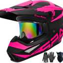 Motocross Helmet,Youth & Adult ATV Dirt Bike Motorcycle Helmet,BMX 4-Wheeler Off-Road Mountain Bike Helmet,DOT Certified,W/Gloves Goggles Mask 4-Piece Set,  Pink, Large