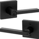 Kwikset Halifax Keyed Storeroom Entry Door Handle with Lock and Key, Secure Keyed Reversible Lever Exterior, Front Entrance and Bedrooms, Matte Black, Pick Resistant SMT Rekey Security and Microban