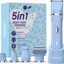 5-in-1 Bikini Trimmer for Women, IPX7 Waterproof Electric Razors Shaver, Cordless Body Hair Trimmer, Facial & Pubic Hair Removal, Ceramic Blade (Blue)