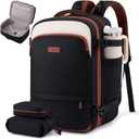 LOVEVOOK Travel Backpack for Women, 45L Expandable Large Carry On Backpack, Personal Item Travel Bag Flight Approved, Business Weekender Overnight Essentials Waterproof Back Pack, Fit 17 Inch Laptop (Black-beige-brown)