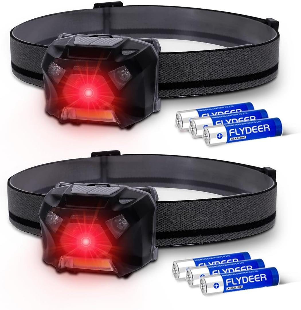 KunHe Pack 2 Red Light LED Headlamps Flashlights Headlight Bright Head Lamp for Adults Night Vision and Outdoor Camping (Black)