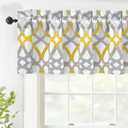 DriftAway Alexander Pattern Match Blackout Valances for Windows 250GSM Geometric Moroccan Mid Century Rod Pocket 52 Inch by 14 Inch Plus 1.75 Inch Header Yellow and Gray 1 Pack