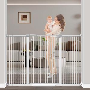 54.7"-60.2" Baby Gates Extra Wide for Doorways, 40.5" Tall Dog Gate Indoor, Walk Through Pet Gates No Drilling Auto Close Pressure Mounted Safety Child Toddler Gate, White