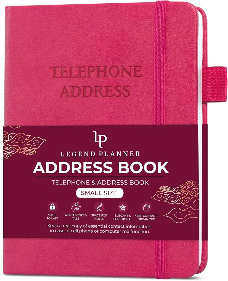 Legend Planner Address Book with Alphabetical Tabs  Mini Telephone Contacts Book for Phone Numbers, Addresses, Passwords, Small (Hot Pink) (Pocket (4.3x5.7))