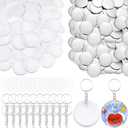 Tondiamo 100 Sets 58 mm/ 2.25 Inch Button Maker Keychains Supplies Metal Button Badge Sets Including Metal Shell, Plastic Film, Backing Parts, Keychain for Maker Machine DIY Gifts (Plastic Base)