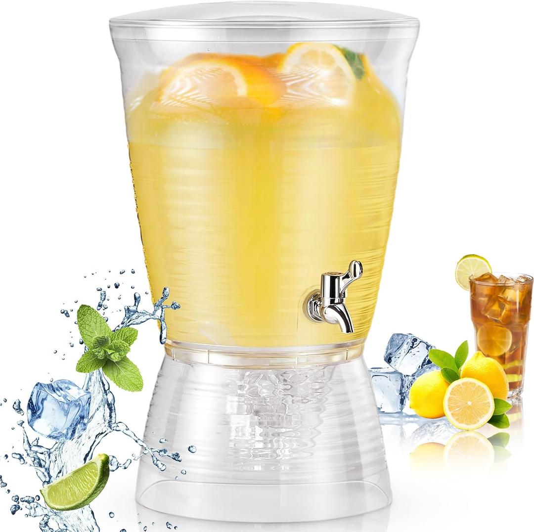 Tioncy 1 Pcs Acrylic Beverage Dispenser with Spigot 2.7 Gallon/ 10 l Clear Drink Water Dispenser Countertop with Detachable Base Iced Juice Container Unbreakable for Wedding Party
