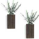Dahey 2 Pack Wood Wall Planter Vase with Artificial Eucalyptus Farmhouse Wall Hanging Decor Pocket Planter for Indoor Fake Plants Greenery, Living Room Bedroom Kitchen Home Office Decoration (Medium, Brown)