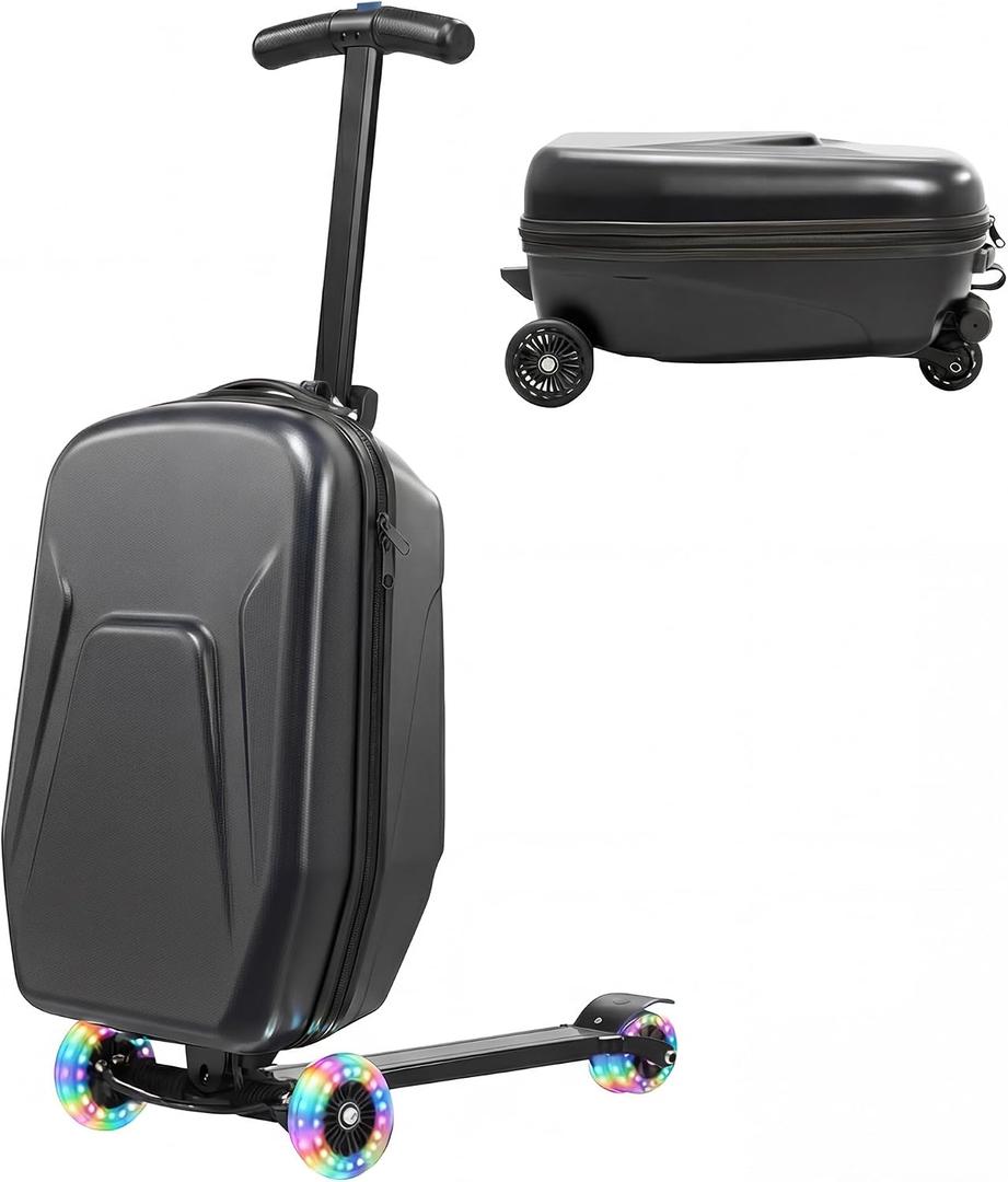 Scooter Suitcase for Kid & Adult Foldable 2 in 1 Ride on Carry on Travel Hardshell Trolley Scooter Luggage With Wheels 20"