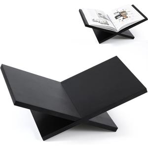 Honoson Open Display Book Stand 16 x 9 x 6 Inches Wooden Large Book Holder for Reading Open Bookstand X-Shaped Cookbook Stand for Bible Magazines Art Textbooks Recipe Coffee Table Decor(Black)