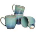 Bosmarlin Ceramic Coffee Mug Set of 4, 17 Oz, Coffee Cups with Big Handle, Microwave Safe, Unique Reactive Glaze(17 Oz, Pale Green)