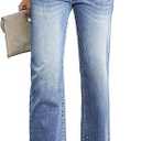 Sidefeel Women's Wide Leg Jeans Casual High Waisted Straight Zimbaplatinum Denim Pants with Pockets
 14