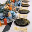 U-QE 350PCS Black Gold Plastic Plates - Halloween Black Plastic Dinnerware Sets for 50 Guests - 100 Disposable Plates, 150 Silverware, 50 Cups, 50 Napkins for Halloween & Wedding & Party