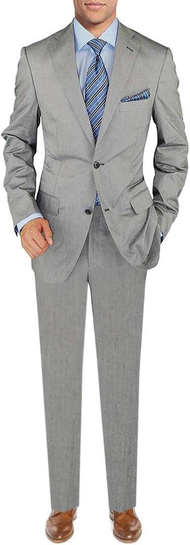 DTI BB Signature Italian Men's 2 Button Two Piece Suit Modern Fit Jacket Pant (48, Silver Gray)