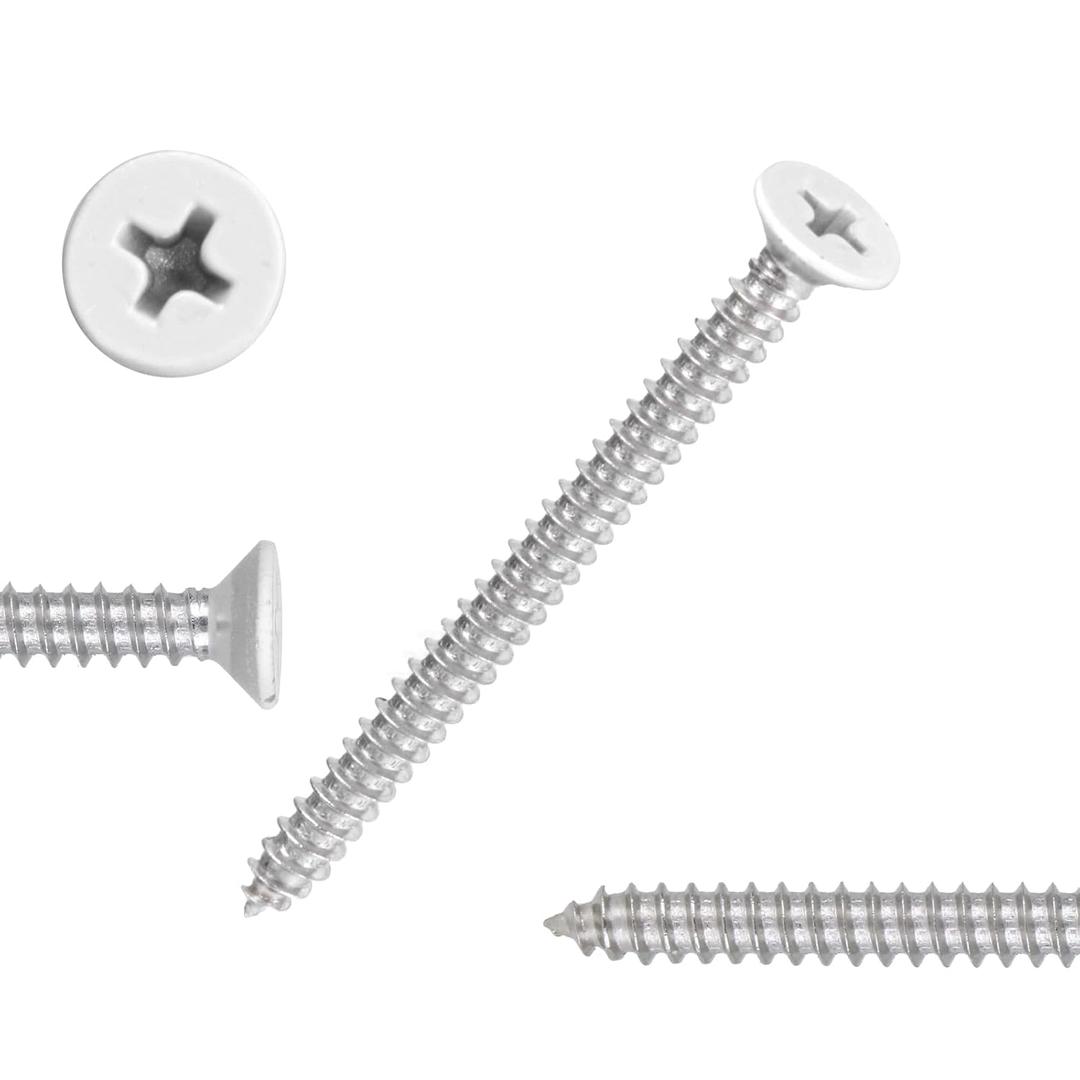 White Head 100 PCS #8X1-1/2(1.5 inch) Stainless Steel Phillips Flat Head Wood Screws,Stainless Steel 18-8 A2(304) Screw,Home Screw Kit by QISHENG