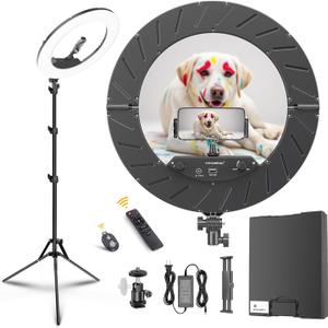 18 Inch Ring Light Kit, 55W6700k Dimmable LED Light, Tripod Stand, Remote Controller,Box,CRI95,Black