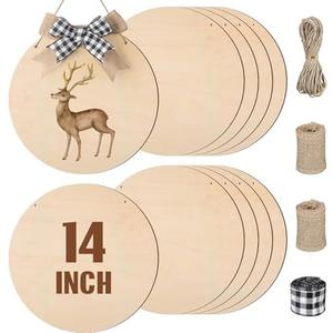 Suzile 10 Pcs 14 Inch Round Wood Circles for Crafts Unfinished Wooden Blank Signs Wood Circles for Craft Round Disc for DIY Christmas Home Decor Painting, 2mm Thick