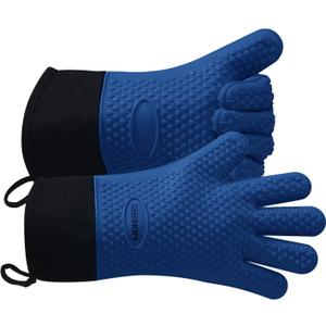 GEEKHOM BBQ Gloves Heat Resistant Oven Mitts - Silicone Grilling Gloves with 13.7" Arm Protection - Waterproof Pot Holder Non-Slip for Men & Women, Kitchen Outdoor Cooking, Baking, Camping, Royal Blue (One Size Fits Most)