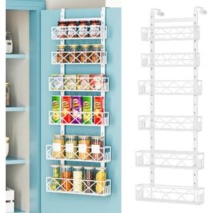 Random Color-Over the Door Pantry Organizer 6-Tier Adjustable Baskets Hanging Spice Door Rack Narrow - 13.1" W x 52.3" H Behind the Door Storage for Kitchen, Bathroom, and Closet Organization