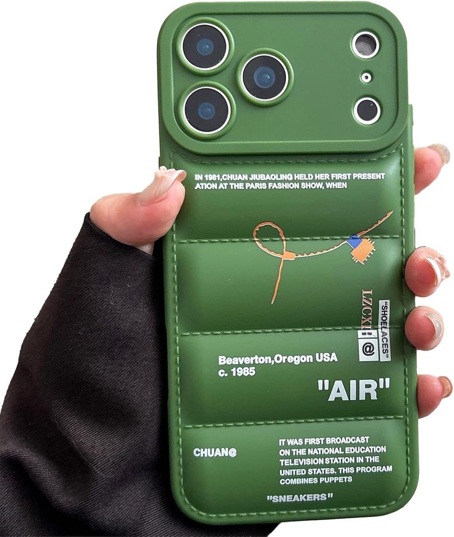 IAIYOXI Puffer Case with Sports Shoes Brand Design for iPhone 17 Pro,Sneakers Ins White or Black Label Soft Cover-Blue Puffy Cover for iPhone 17 16 15 14 13 12 11 Pro Max Plus XR (Dark Green)