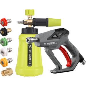 M MINGLE High Pressure Washer Gun Snow Foam Lance, 4000 PSI Cannon Foam Blaster Power Washer with 1/4" Quick Connector, Car Wash Foam Cannon Kit with 5 Pressure Washer Nozzle Tips, 1 Liter