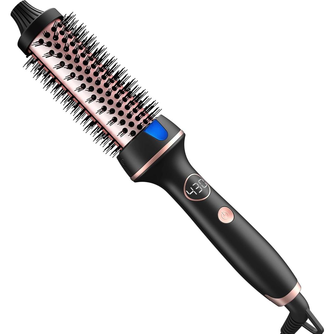 Thermal Brush for Short Hair, Ionic Thermal Round Brush 1.25 Inch with 12 Heat Settings, Ceramic Thermal Round Brush Dual Voltage, Hot Round Brush Pro Dual Heater