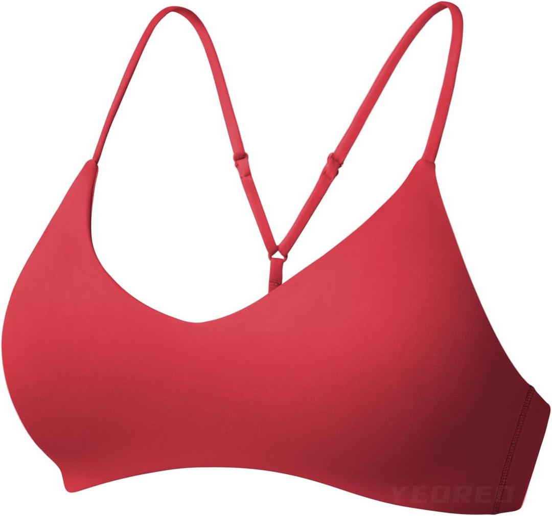 YEOREO Workout Sports Bras for Women Padded Y Back V Neck Bra Adjustable Straps Zaahira Backless Gym Yoga Tops (Maroon, Large)