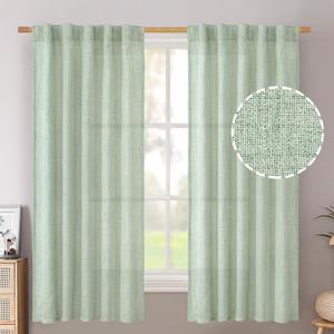 BGment Sage Green Linen Curtains 63 Inch Length 2 Panels - Rod Pocket Textured Drapes Light Filtering Privacy for Living Room/Bedroom/Office/Short Window Decorative, 42 Inch Wide Each Panel