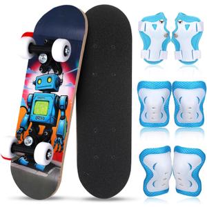 Honoson 7 Pcs Skateboard for Toddlers Beginners Knee Elbow Pads Wrist Guards Gear Set (Age 2-5 Kids 17 x 5'')