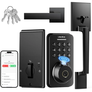 Ulecoce Fingerprint Keypad Deadbolt with Handle Set, Keyless Entry Door Lock, Door Locks for Front Door Lock Set, App Control, Auto Locking, Easy to Install, Matte Black, missing handle