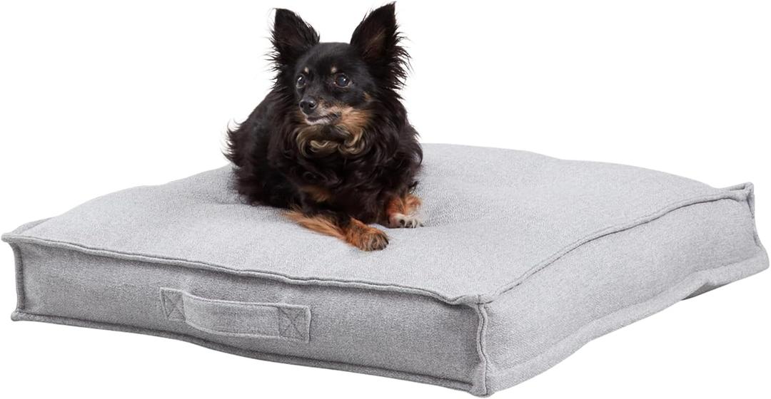 Happy Hounds Milo Square Tufted Pillow Dog Bed, Cement, Small (24" x 24"), 24.0" L x 24.0" W x 5.0" Th (24 Inch x 24 Inch (Pack of 1))