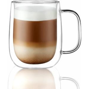 CNGLASS Large Double Wall Glass Coffee Mug 15.2oz,Clear Insulated Glass Espresso Cup with Big Handle,set of 1