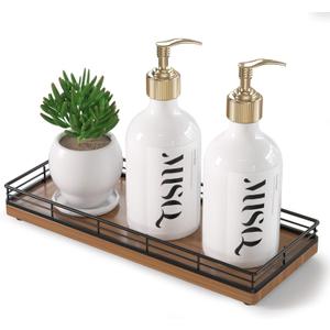 Wooden Decorative Tray, Oak 11.2" L Coffee Table Tray for Kitchen Countertop Soap Sponge Holder Candle Nightstand Table Centerpieces for Dining Room Decor Walnut (11" x 4.3" x 1.5")