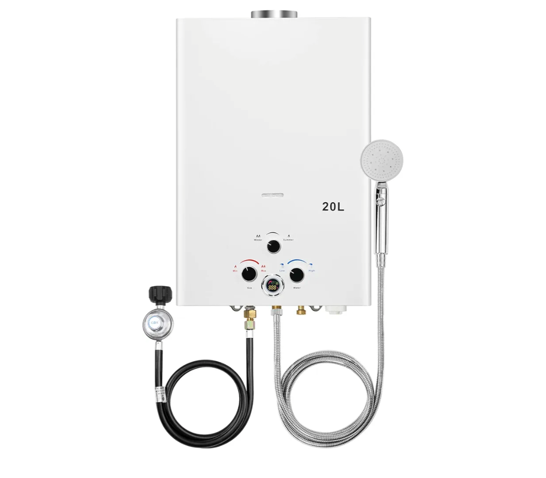 Tankless Water Heater Propane 5.26GPM 20L Outdoor Portable Gas Hot Water Heaters Instant Propane Water Heater with Digital Display Multi-Protection for Camping Trips Boat Cabins